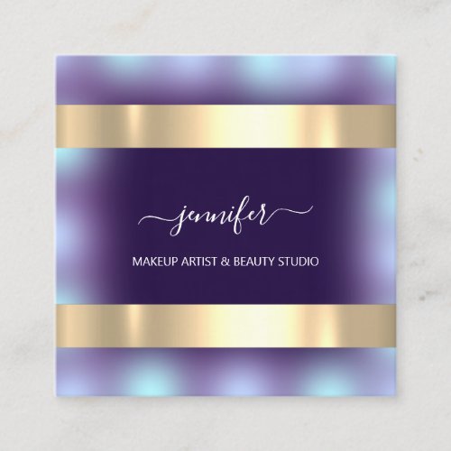 Professional Makeup Artist Elegant Gold Purple Blu Square Business Card