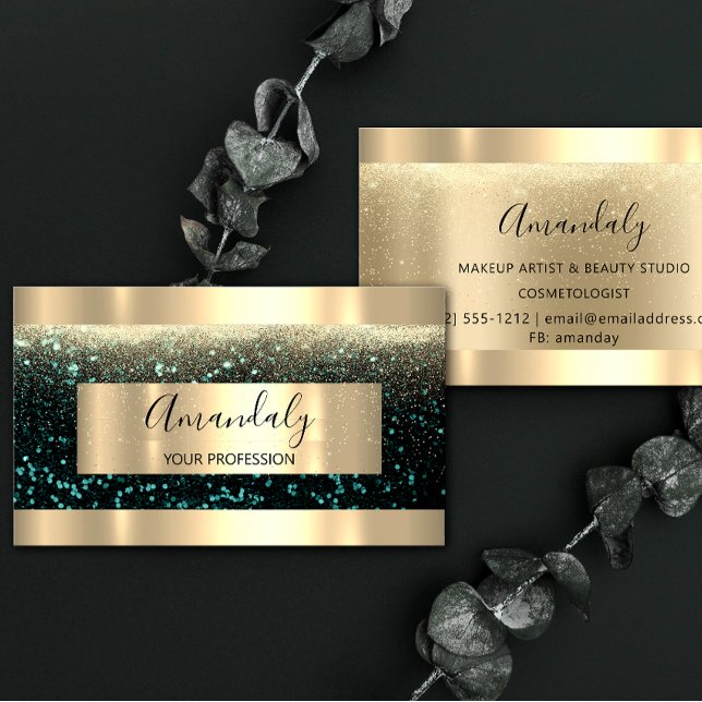 Professional Makeup Artist Event Planner Gold Teal Business Card (Creator Uploaded)