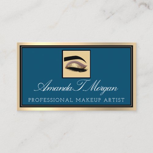 Professional Makeup Artist Eyelash Brows Gold Blue Business Card