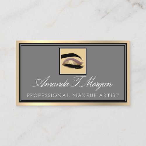 Professional Makeup Artist Eyelash Brows Gold Gray Business Card