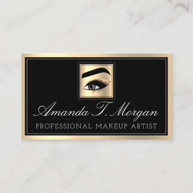 Professional Makeup Artist Eyelash Gold Black Brow Business Card | Zazzle