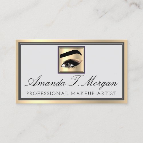 Professional Makeup Artist Eyelash Gold Gray Brows Business Card