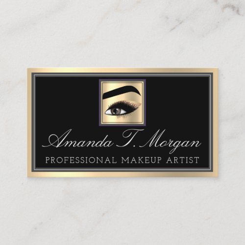 Professional Makeup Artist Eyelash Gold Grey Brows Business Card