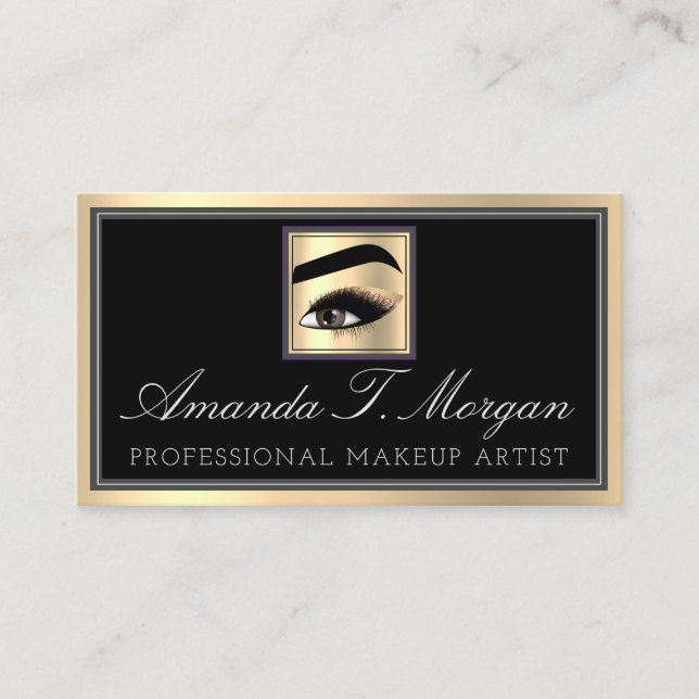 Professional Makeup Artist Eyelash Gold Grey Brows Business Card (Front)