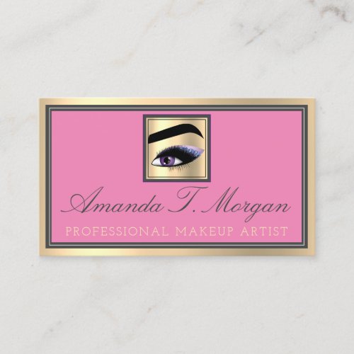 Professional Makeup Artist Eyelash Gold Pink Brows Business Card