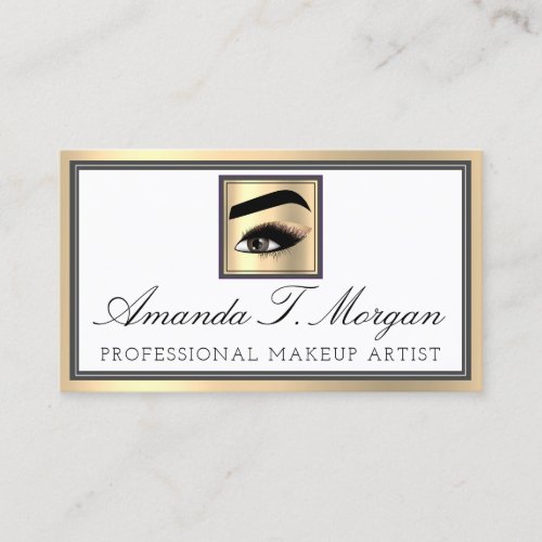 Professional Makeup Artist Eyelash Gold White Brow Business Card