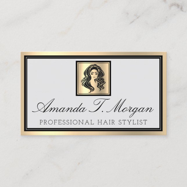 Professional Makeup Artist Eyelash Hair Gray Gold Business Card (Front)