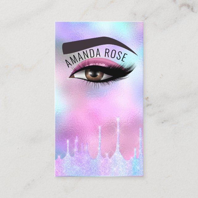 Professional Makeup Artist Eyelash Holographic Business Card (Front)