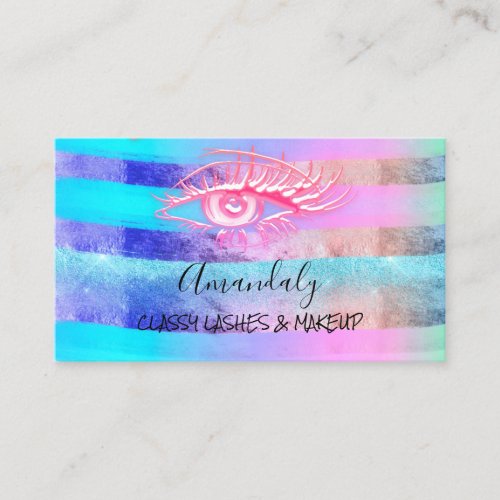 Professional Makeup Artist Eyelash Logo Blue Pink Business Card
