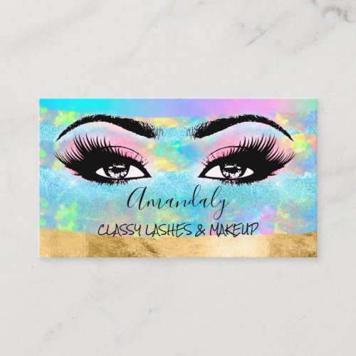 Professional Makeup Artist Eyelash Logo Pink Blue Business Card