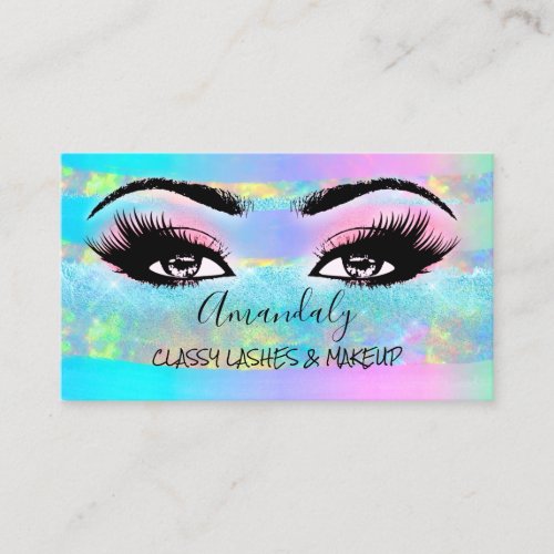 Professional Makeup Artist Eyelash Logo Pink Holo  Business Card