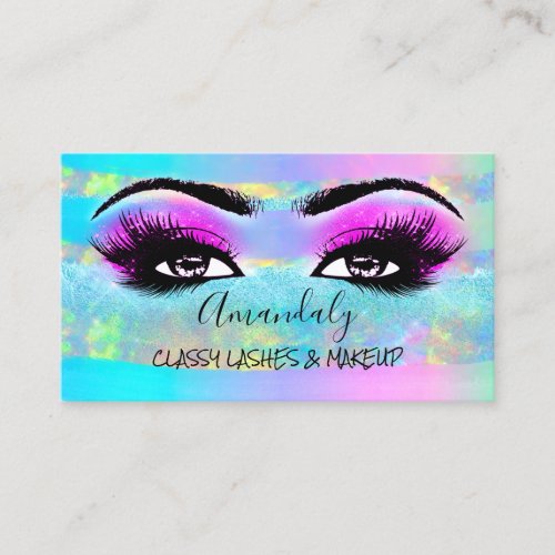 Professional Makeup Artist Eyelash Logo Pink Holo Business Card