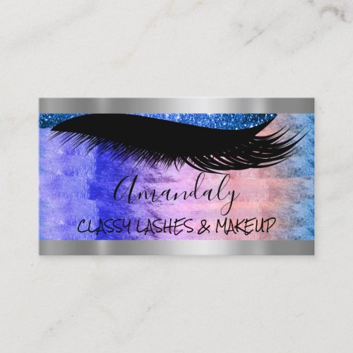 Professional Makeup Artist Eyelash Silver Pink  Business Card