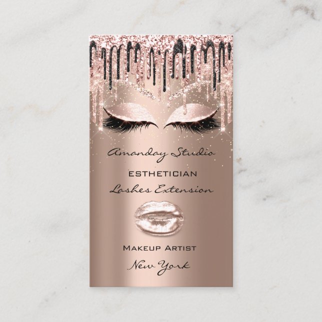 Professional Makeup Artist Eyelashes Drips Rose Business Card (Front)