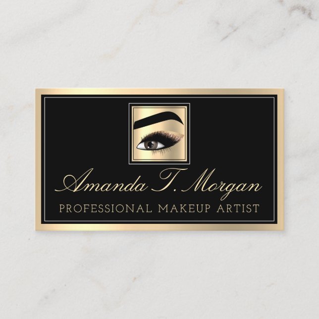 Professional Makeup Artist Eyelashes Gold Black Business Card (Front)