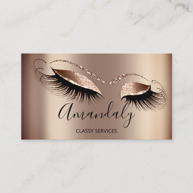 Professional Makeup Artist Eyelashes Rose Gold Business Card (Front)