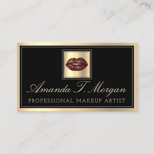 Professional Makeup Artist Gold Black Kiss Lips Business Card
