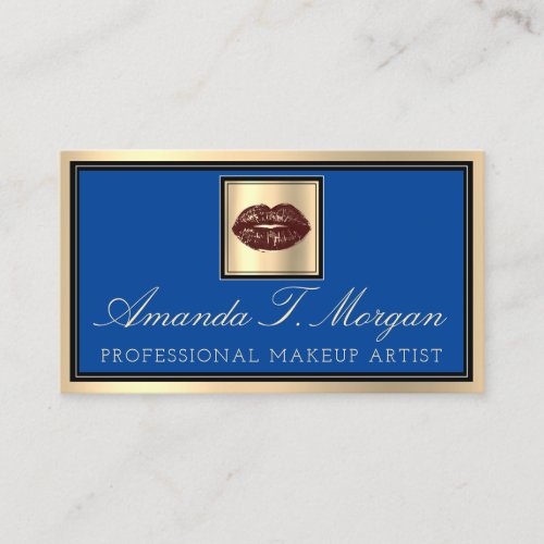 Professional Makeup Artist Gold Blue Kiss Lips Business Card