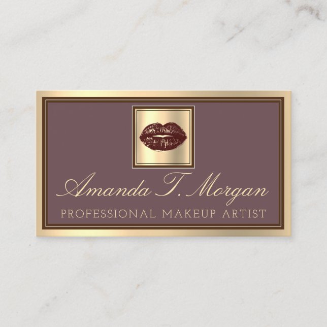 Professional Makeup Artist Gold Chocolate Lip Kiss Business Card (Front)