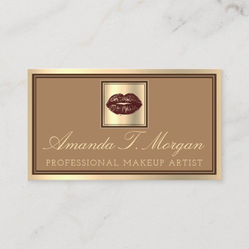 Professional Makeup Artist Gold Coffee Kiss Lips Business Card