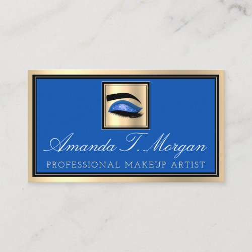 Professional Makeup Artist Gold Frame Royal Blue Business Card