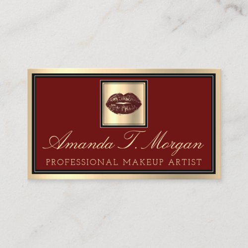 Professional Makeup Artist Gold Framed Kiss Lips Business Card