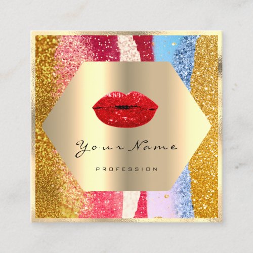 Professional Makeup Artist Gold Glitter Lips Kiss Square Business Card