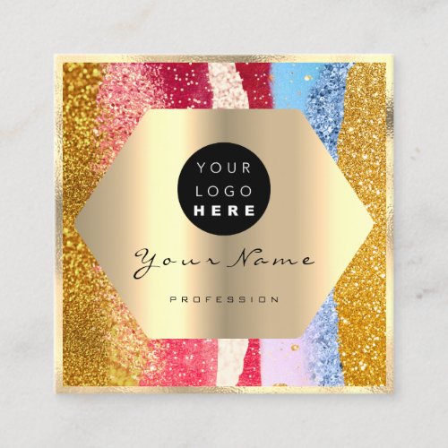 Professional Makeup Artist Gold Glitter Logo Glam Square Business Card