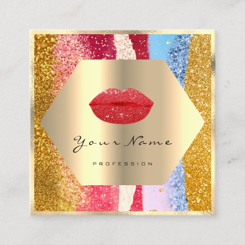 Professional Makeup Artist Gold Glitter Logo Kiss Square Business Card