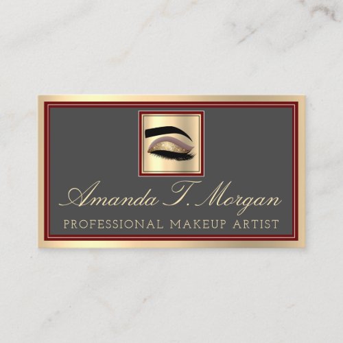 Professional Makeup Artist Gold Maroon Gray Grey Business Card