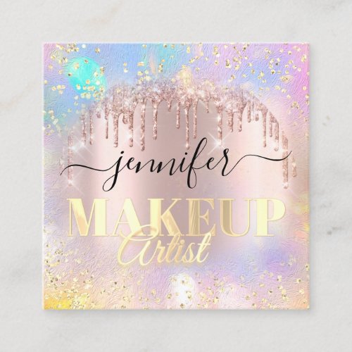 Professional Makeup Artist Gold Rose Holograph  Square Business Card