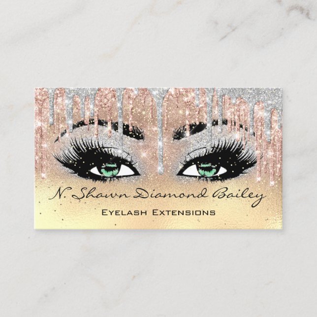 Professional Makeup Artist Green Eyelash Blue Gold Business Card (Front)