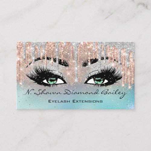 Professional Makeup Artist Green Eyelash Blue Gray Business Card