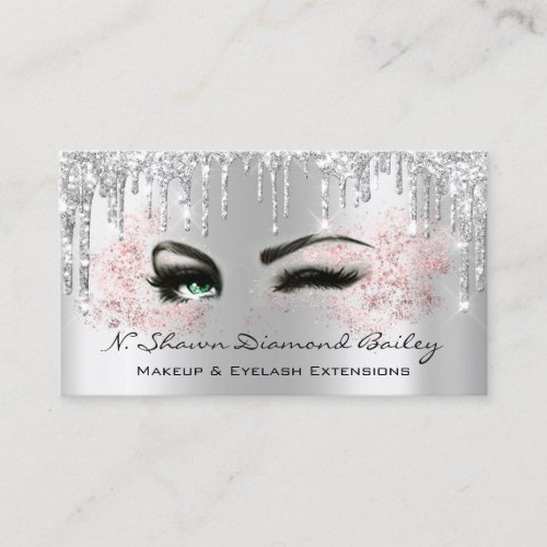 Professional Makeup Artist Green Eyes Silver Drips Business Card