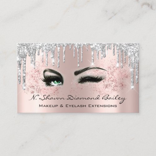 Professional Makeup Artist Green Eyes Silver Rose Business Card