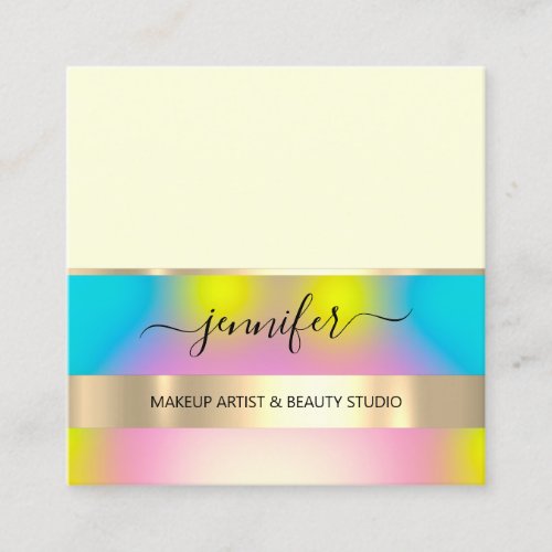 Professional Makeup Artist Hair Nail Gold Holograp Square Business Card
