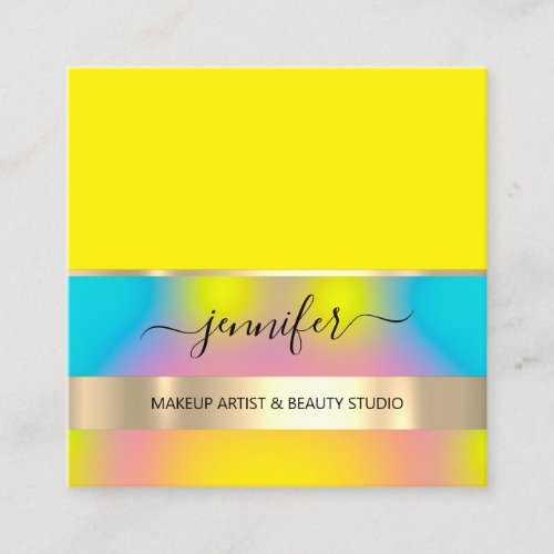 Professional Makeup Artist Hair Nail Gold Yellow Square Business Card