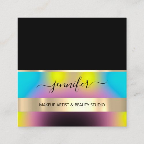 Professional Makeup Artist Hair Nails Gold Black Square Business Card