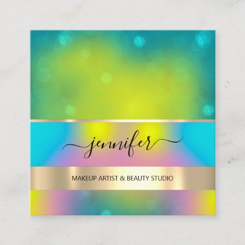 Professional Makeup Artist Hair Nails Gold Pink Square Business Card