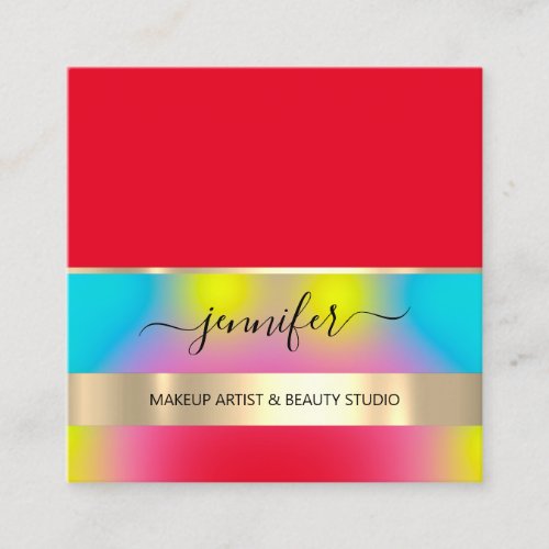 Professional Makeup Artist Hair Nails Gold Red Square Business Card