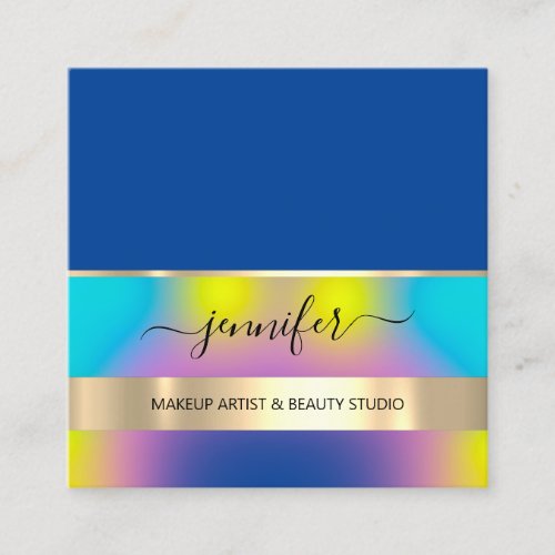 Professional Makeup Artist Hair Nails Gold Stripes Square Business Card