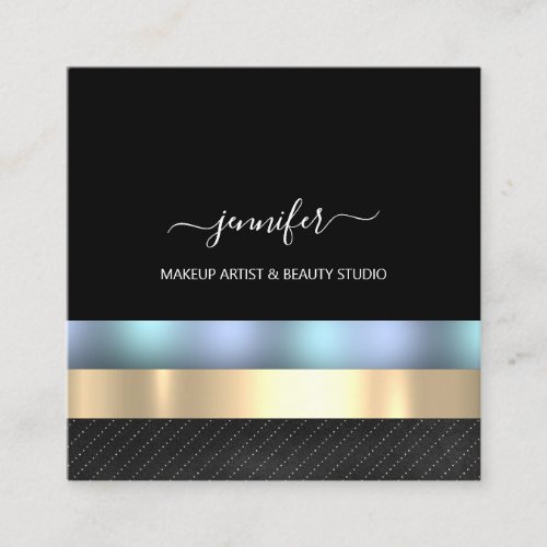 Professional Makeup Artist Holograph Black White Square Business Card