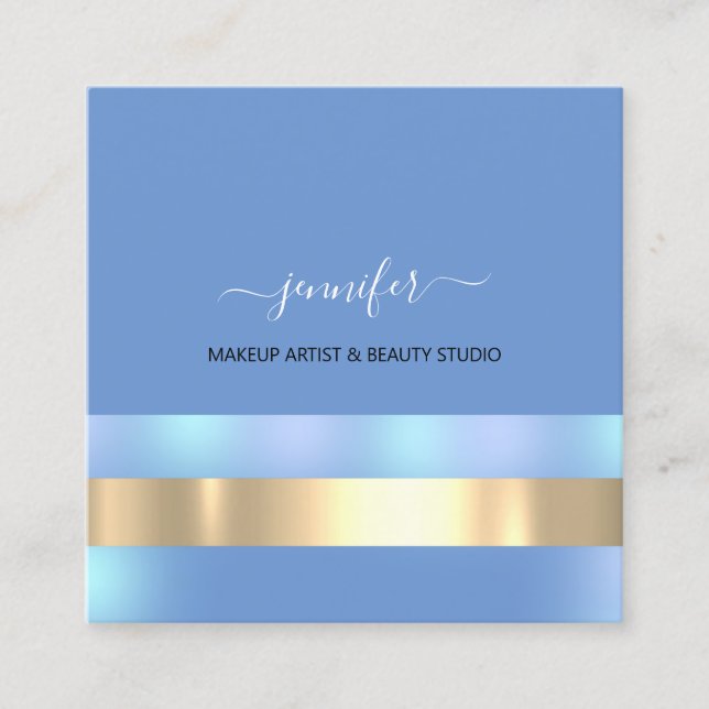 Professional Makeup Artist Holograph Pink Blue Square Business Card (Front)