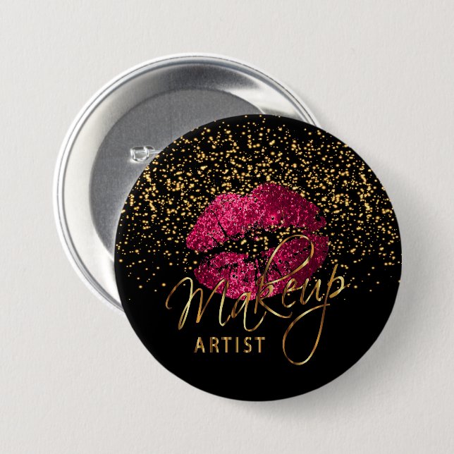Professional Makeup Artist - Hot Pink Lips Button (Front & Back)