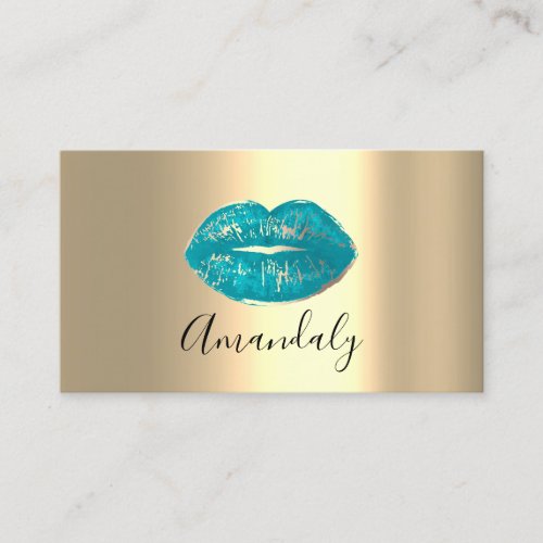 Professional Makeup Artist Kiss Lips Blue Gold Business Card