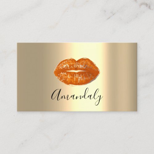 Professional Makeup Artist Kiss Lips Coral Gold Business Card