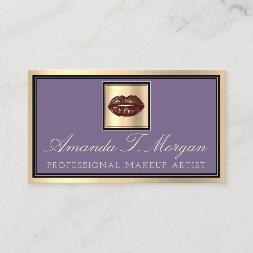 Professional Makeup Artist Kiss Lips Eggplant Gold Business Card