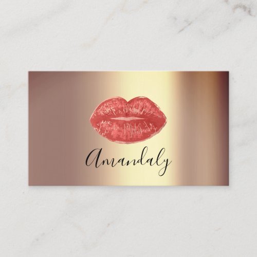 Professional Makeup Artist Kiss Lips Gold Coral Business Card