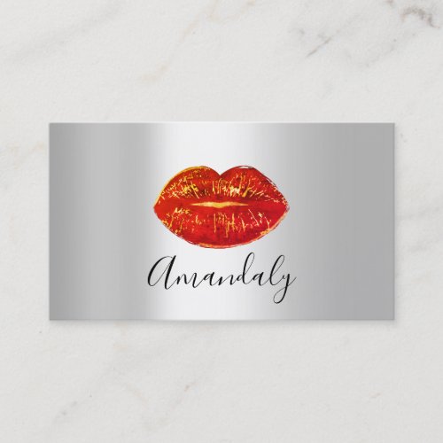 Professional Makeup Artist Kiss Lips Red  Silver Business Card