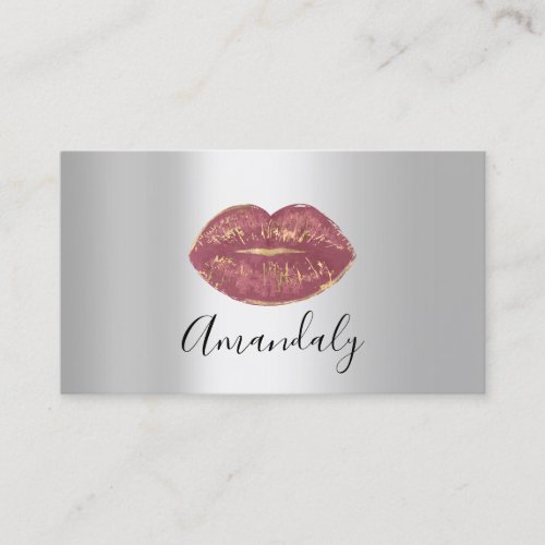 Professional Makeup Artist Kiss Lips Rose Gray Business Card